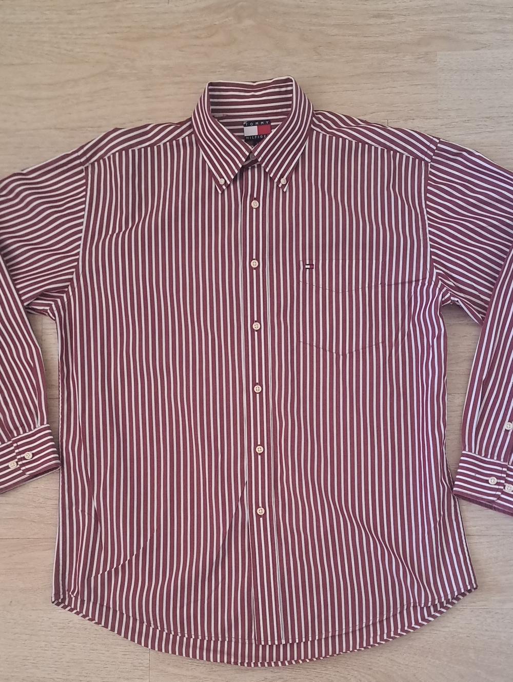 Tommy Hilfiger Burgundy & White Striped Button-Down Shirt